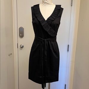 LOFT Black Pleated V-Neck Mini Dress